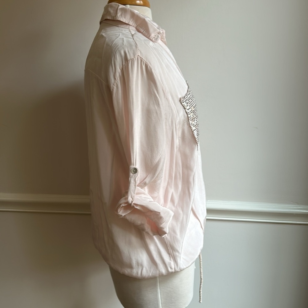 Made In Italy Sequins Pocket Rayon Blousey Top Pink OS EUC - Picture 5 of 8